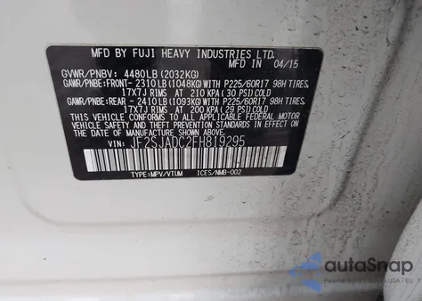 2015 Subaru Forester 2.5I Premium from USA, damaged, VIN JF2SJADC2FH819295